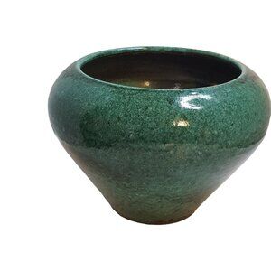 Vintage Art Pottery Planter Round Green Signed JD Pemin Drip Glaze